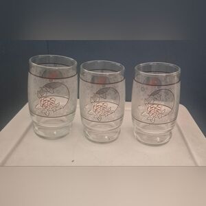 Vintage Asian Style Rocks Glasses Set of 3 Mid Century Floral Bird Cocktail...
